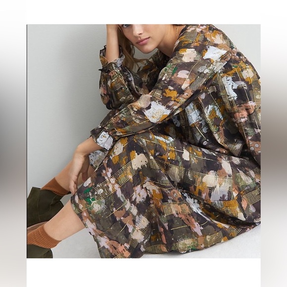 Anthropologie brown/gold midi dress M - Picture 3 of 8